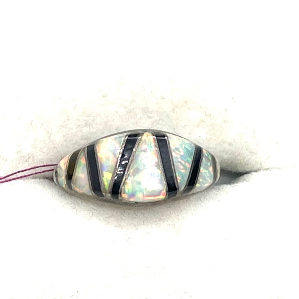 Designer CE Sterling Inlaid Opal Ring Sz. 8